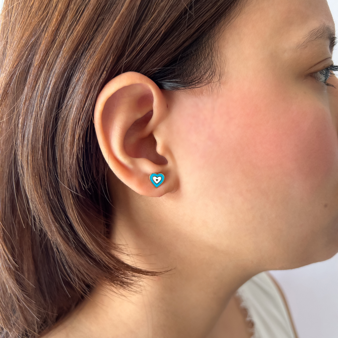 Heart Pop Studs (L.Blue)-Rose