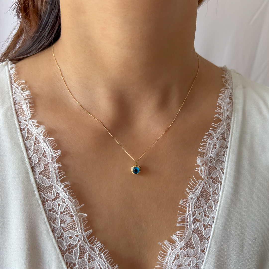 Evil Eye Curb Necklace (L. Blue)