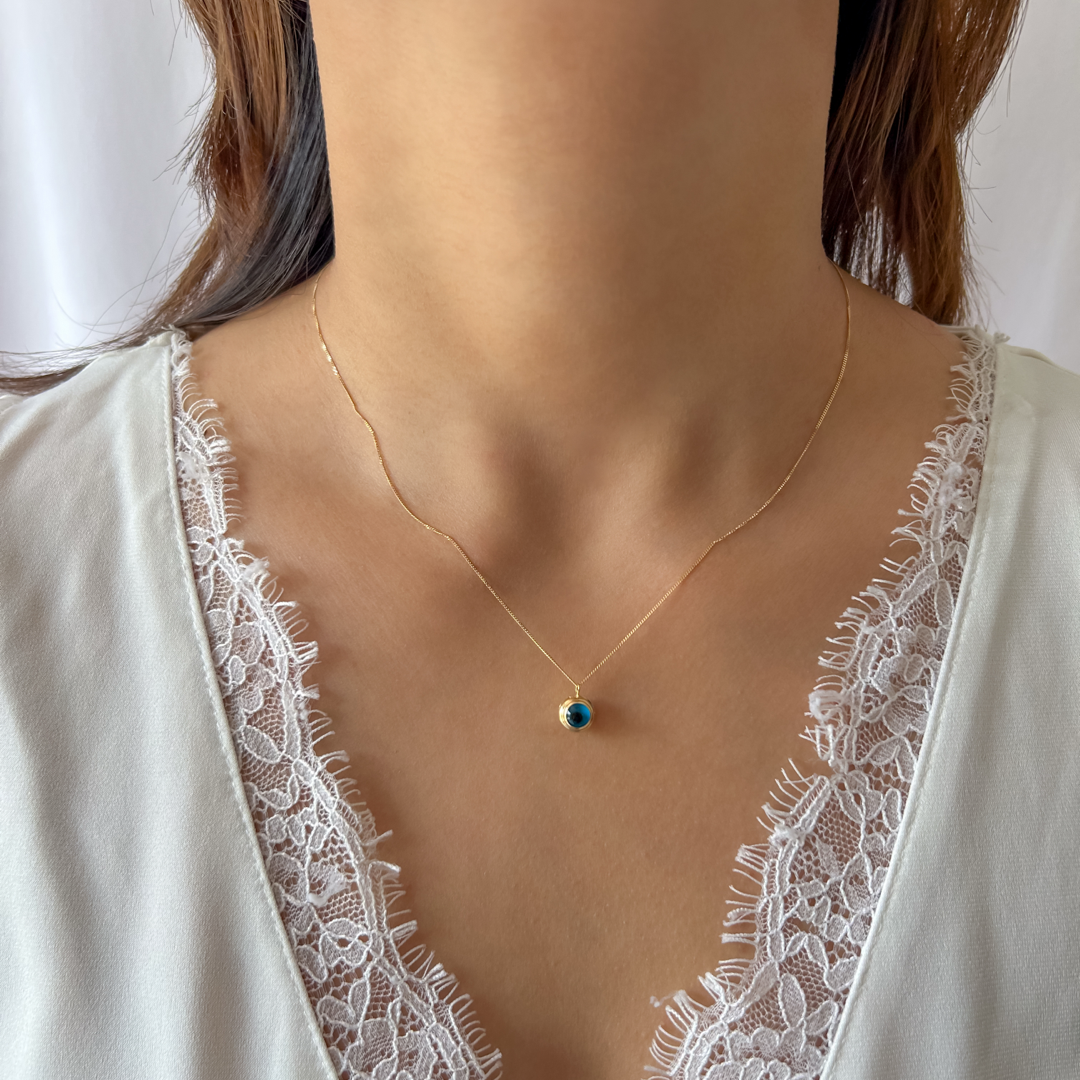 Evil Eye Curb Necklace (L. Blue)