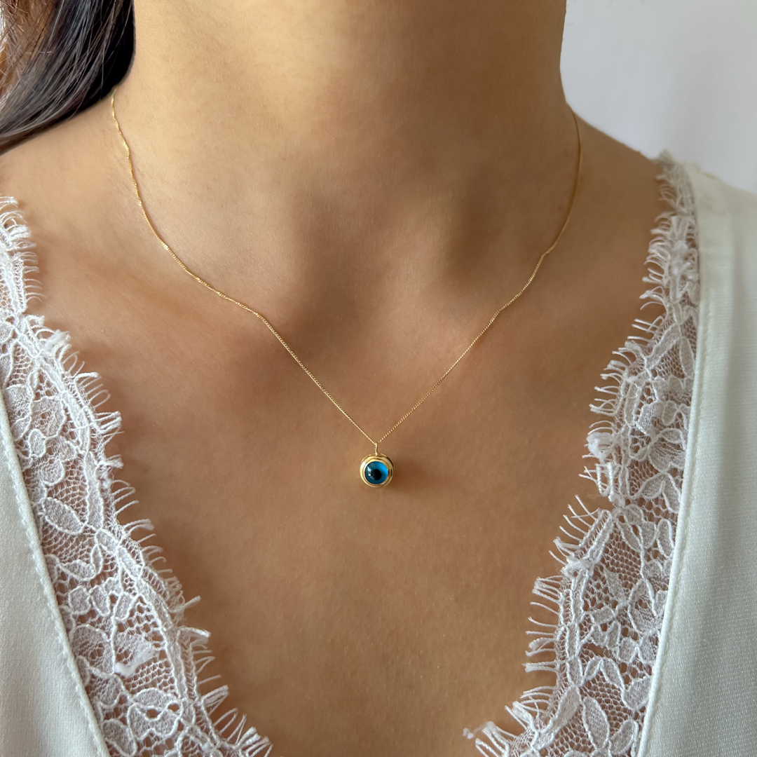Evil Eye Curb Necklace (L. Blue)
