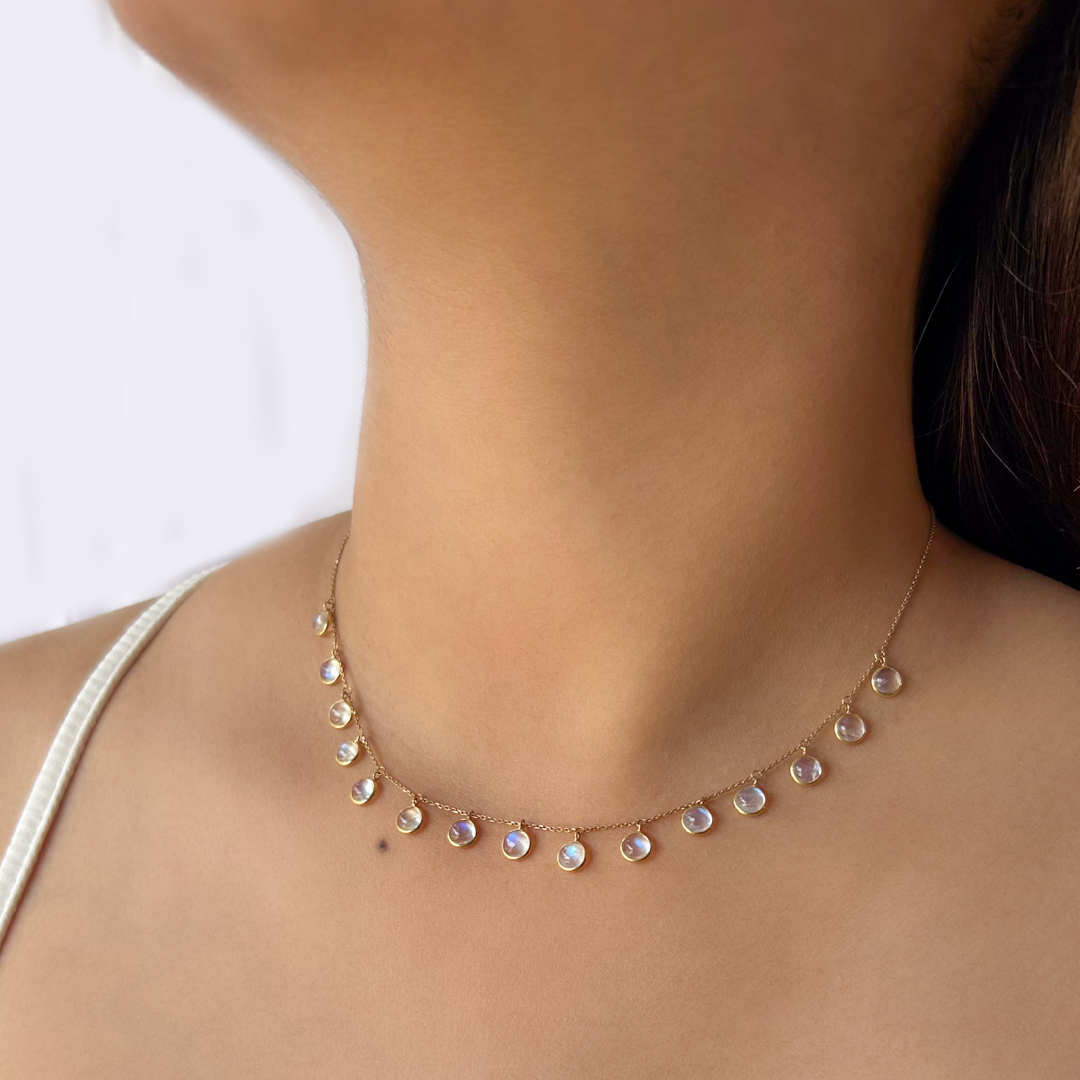 White Moonstone Floating Necklace