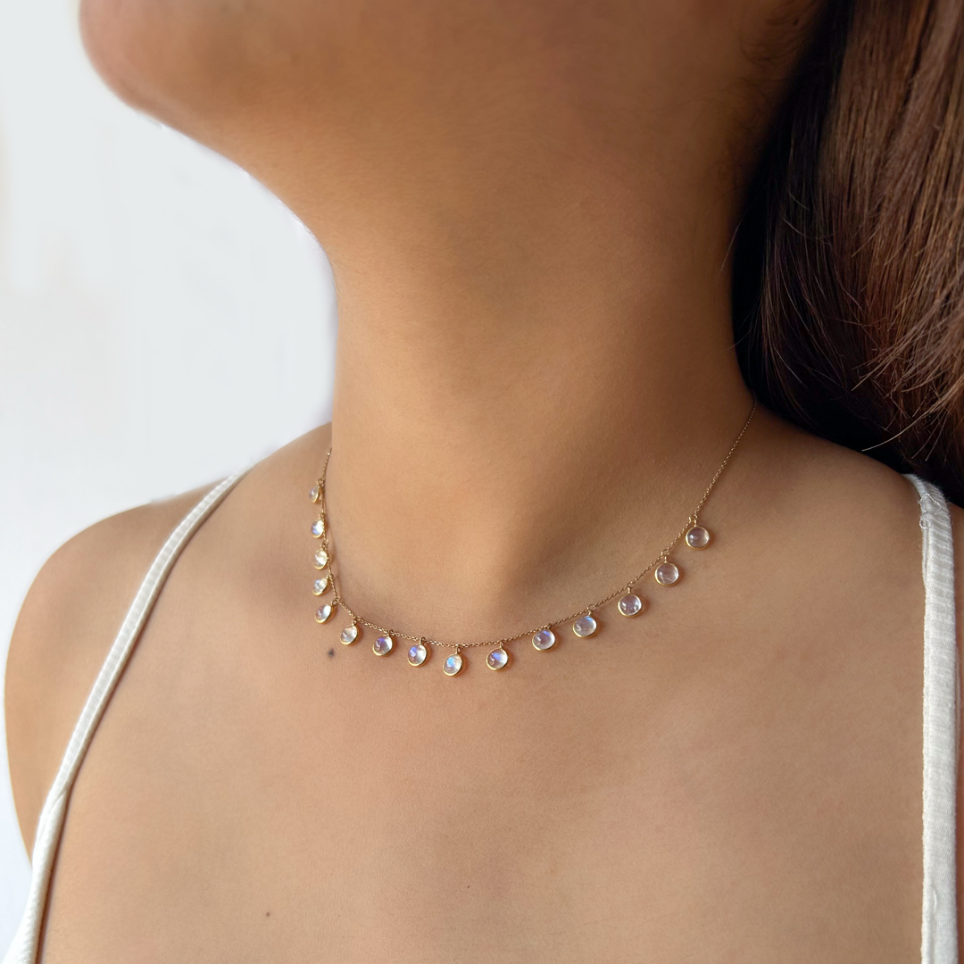 White Moonstone Floating Necklace