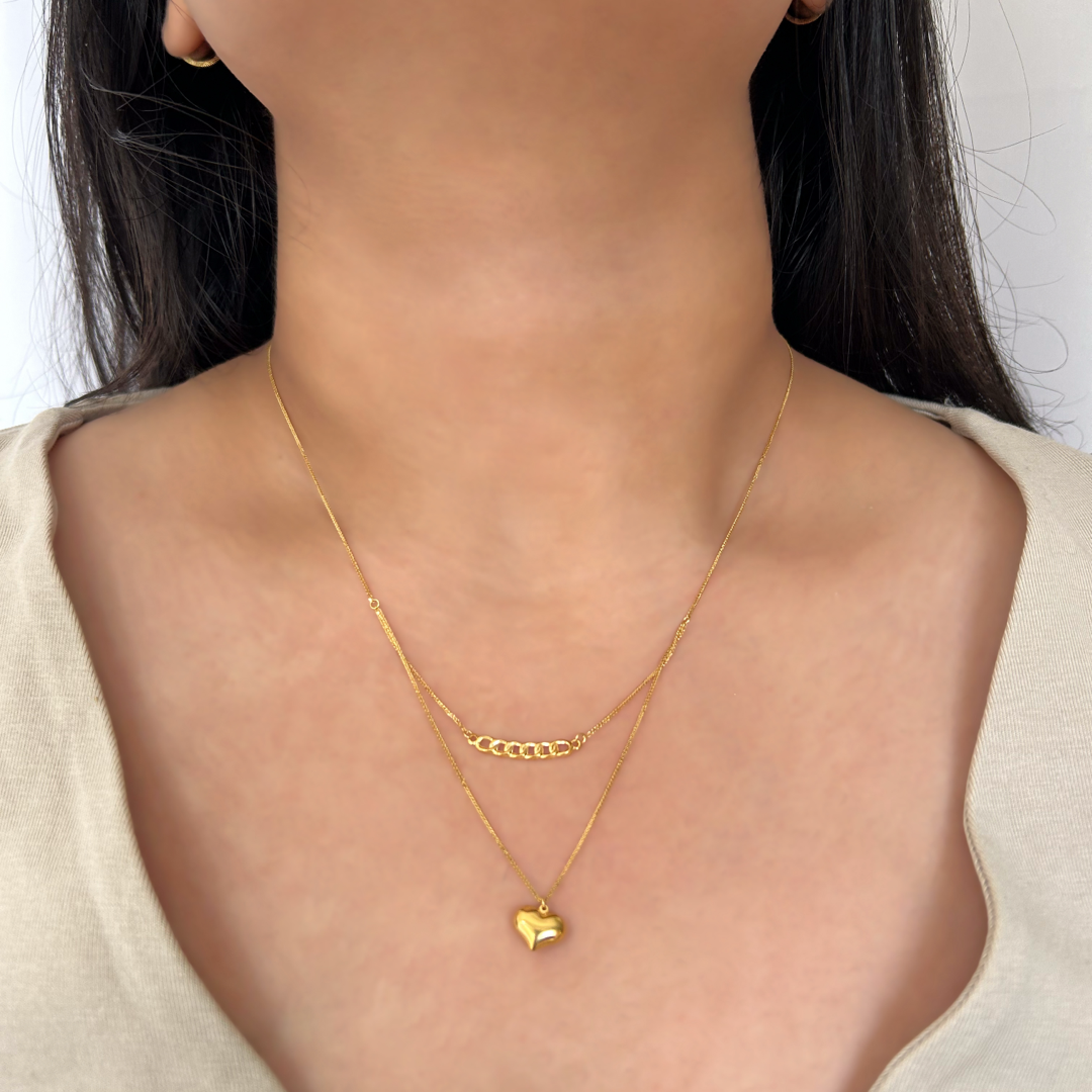 Layered Heart Curb Necklace