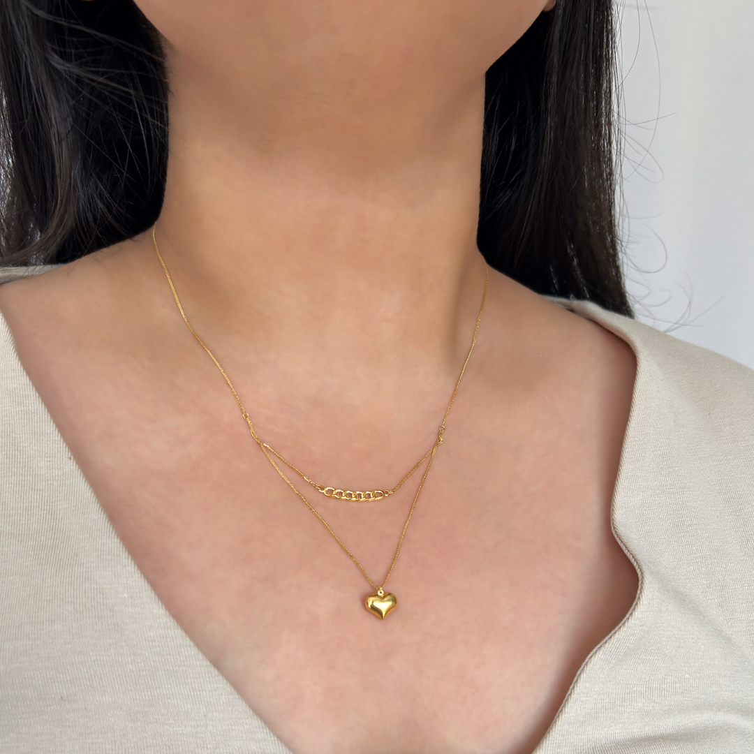 Layered Heart Curb Necklace