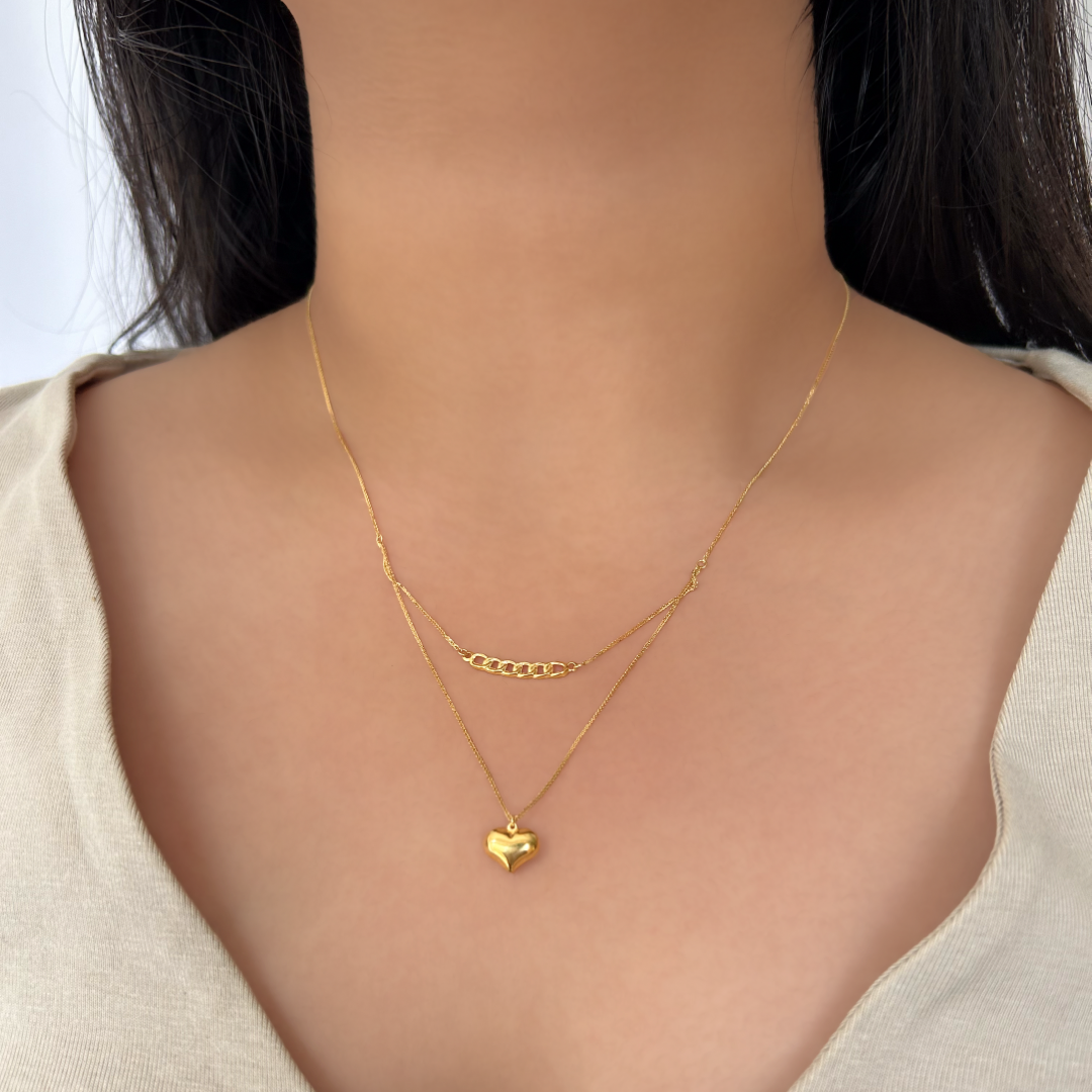 Layered Heart Curb Necklace