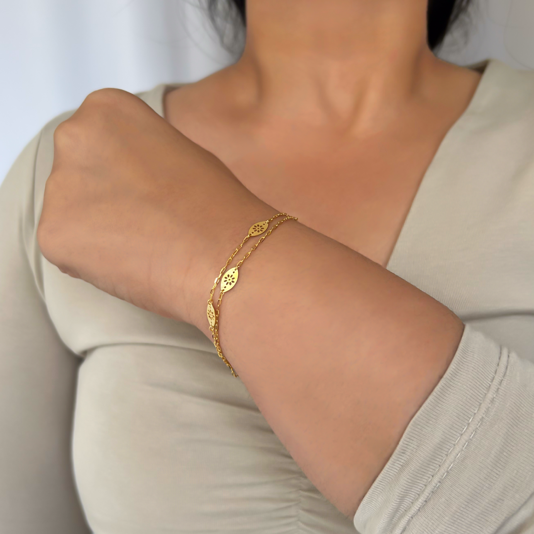 Dual Floral Leaf Bracelet