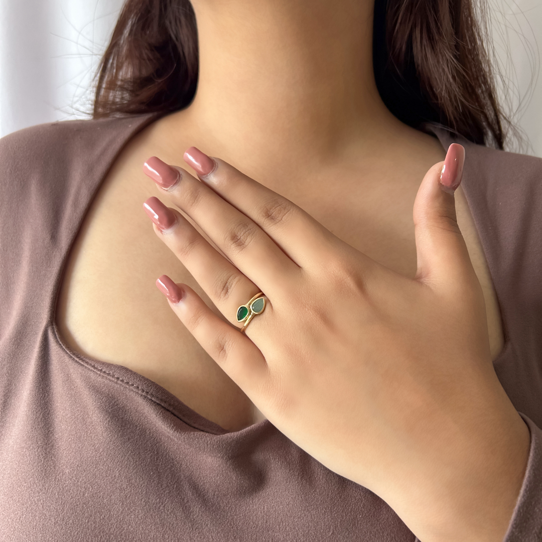 Dual Leafy Pear Ring