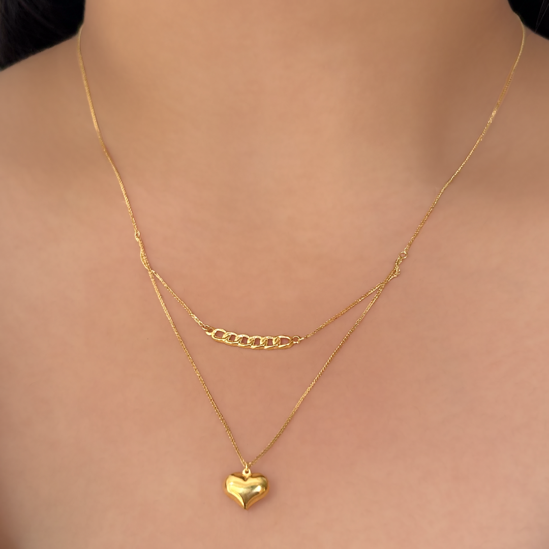 Layered Heart Curb Necklace