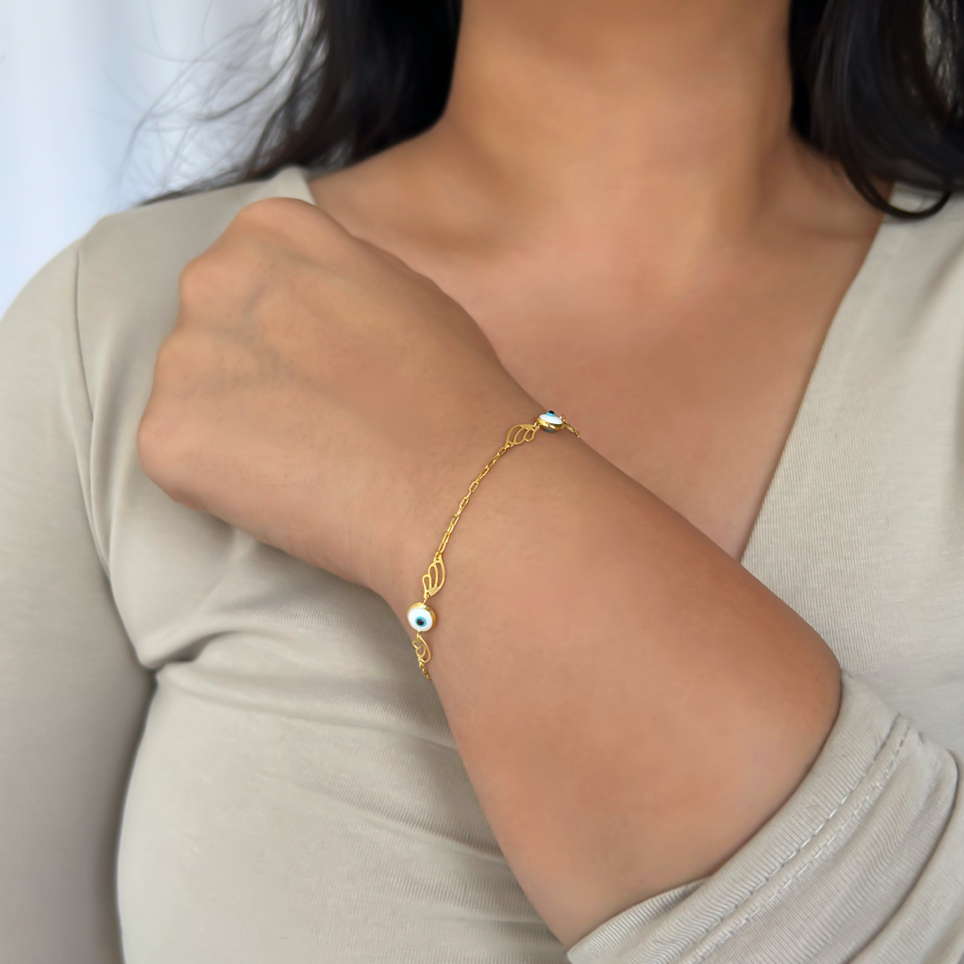 Evil Eye Wing Bracelet- White