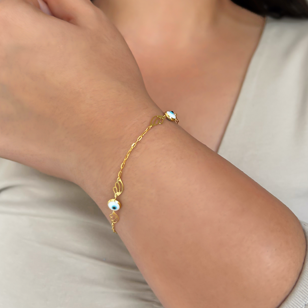Evil Eye Wing Bracelet- White