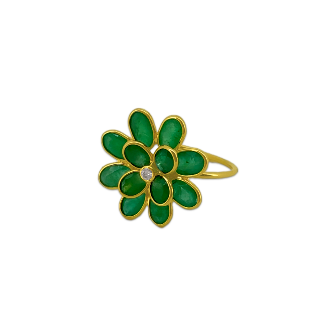Floral Emerald Diamond Ring