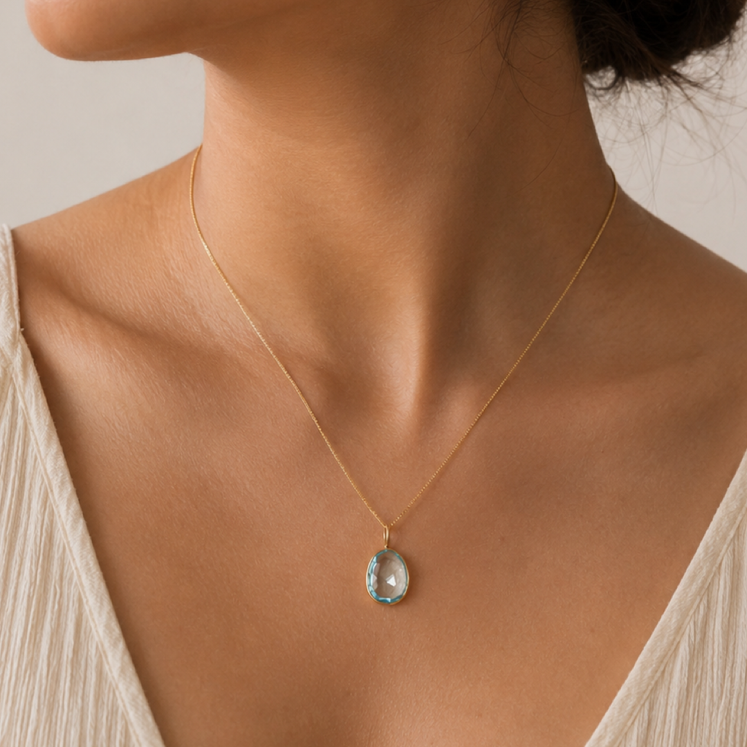 Blue Topaz Oval Pendant