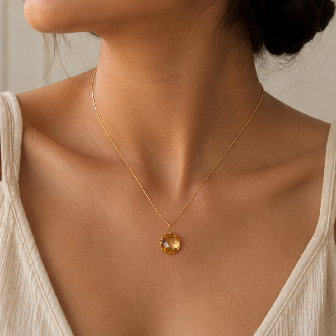 Mini Citrine Round Pendant