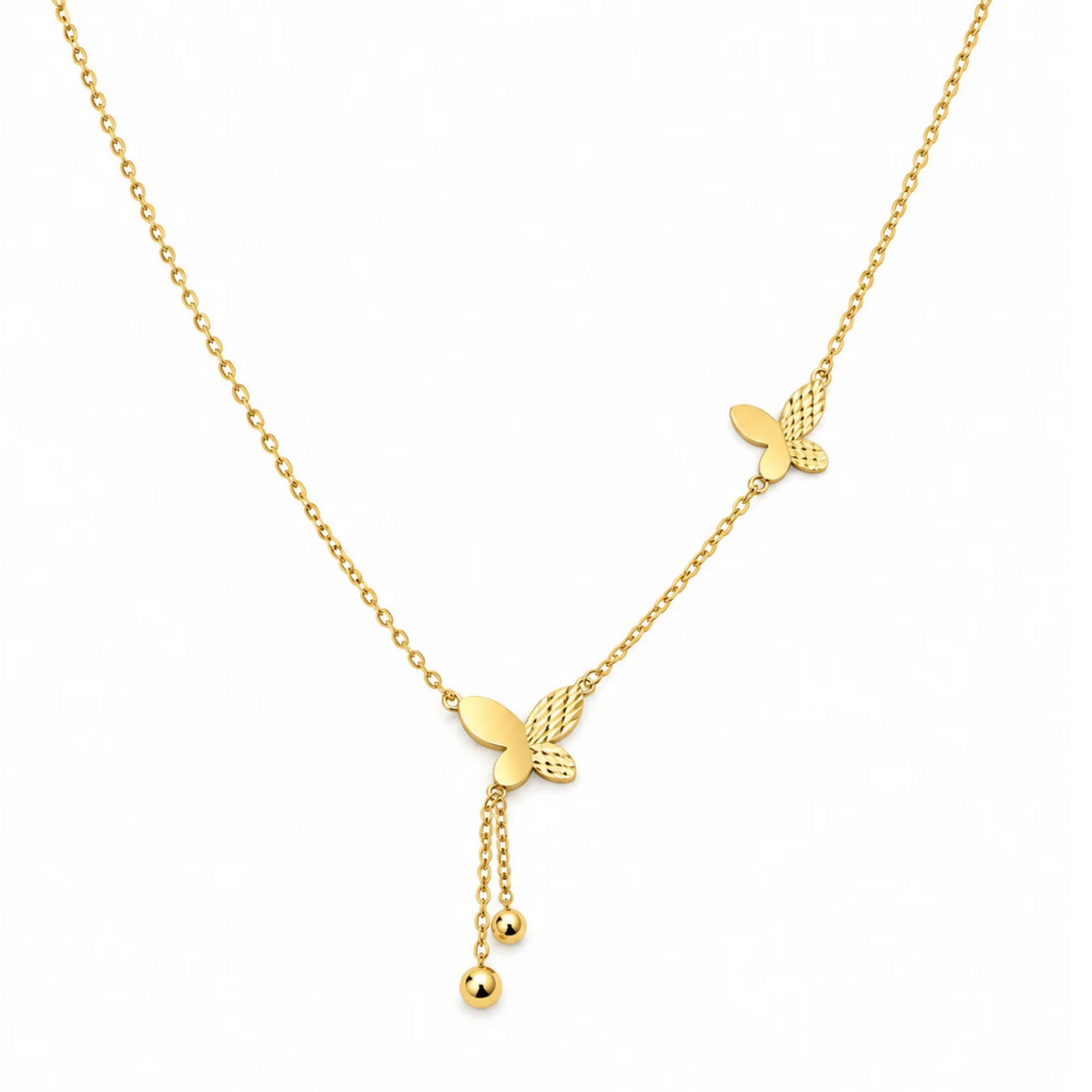 Dual Butterfly Drop Necklace