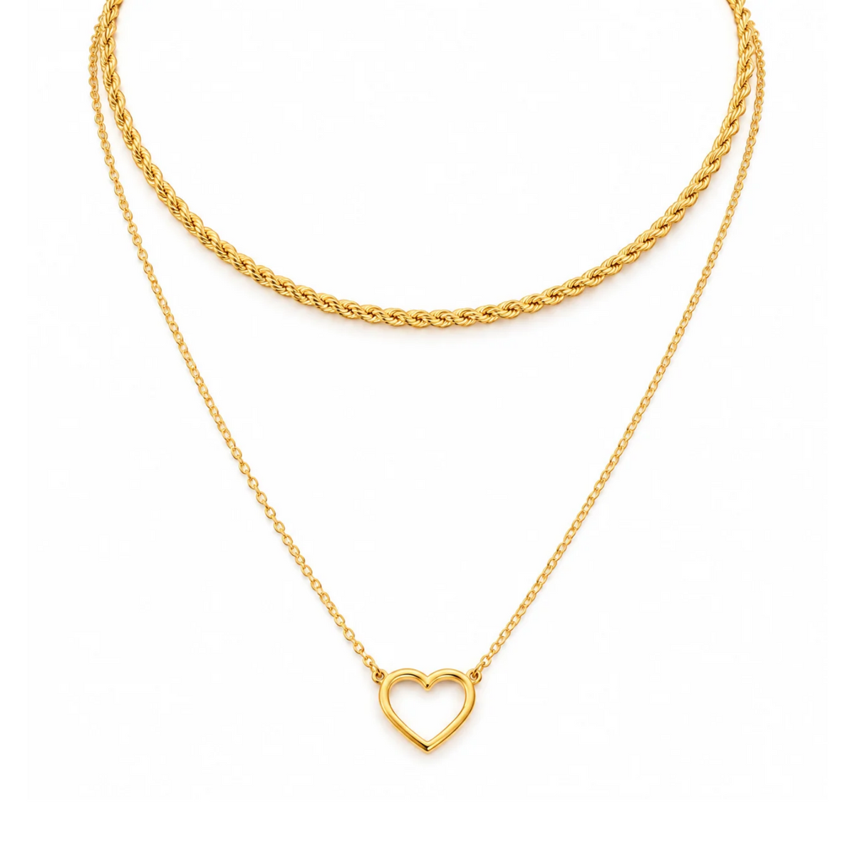 Layered Heart Rope Necklace