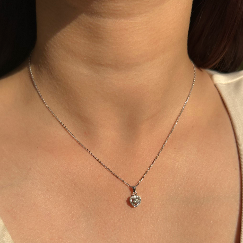 Halo Heart Necklace | White Gold