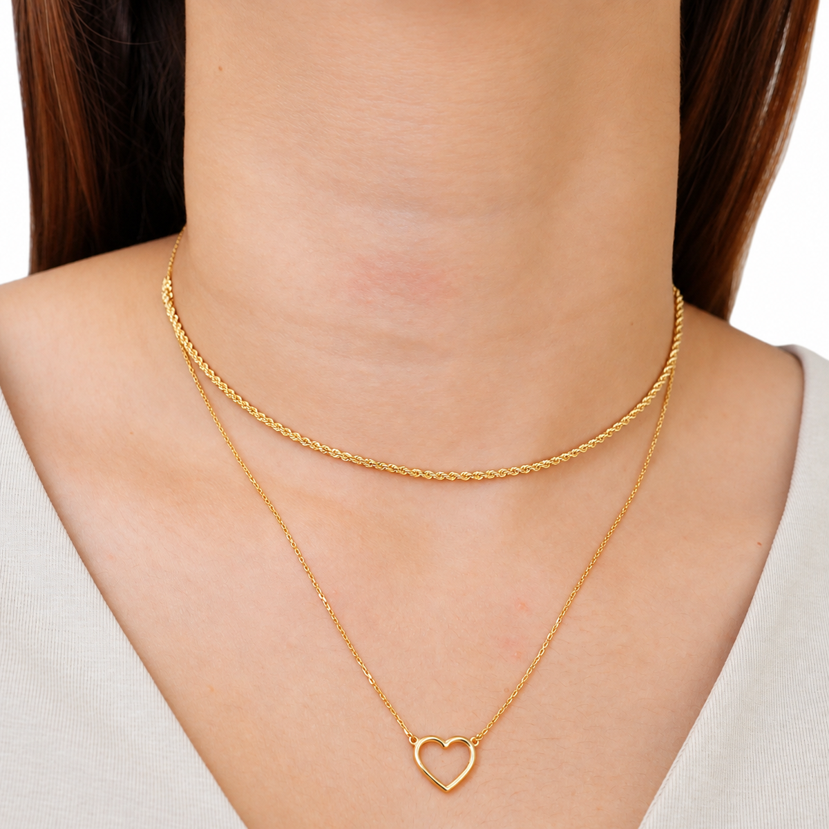 Layered Heart Rope Necklace