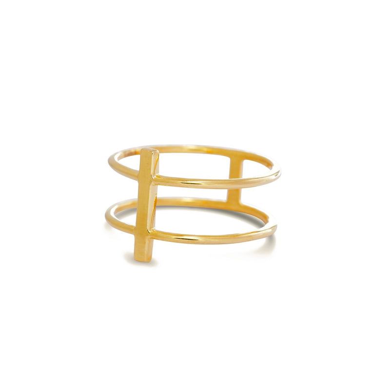 Gold Bar double ring for women, Jewelry for girlfriend, minimalist jewellery, real gold jewelry