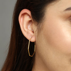 gold earrings for women, open hexa hoops, jewellery for girlfriend, gifts under 10000, minimalist jewellery,