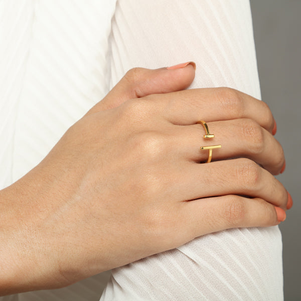 Plain Gold Bar Ring for Women. Womens Open Ring With a Brushed Finish.  Adjustable Rings for Women. Simple Rings for Teen Girls and Women. -   Norway