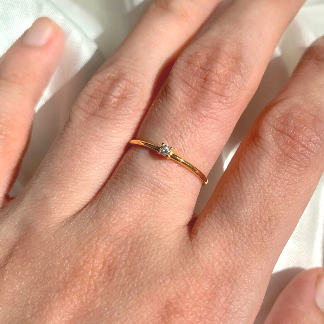 14k Gold Minimalist Ring / Gold Engagement Diamond Ring – IKE JEWELRY