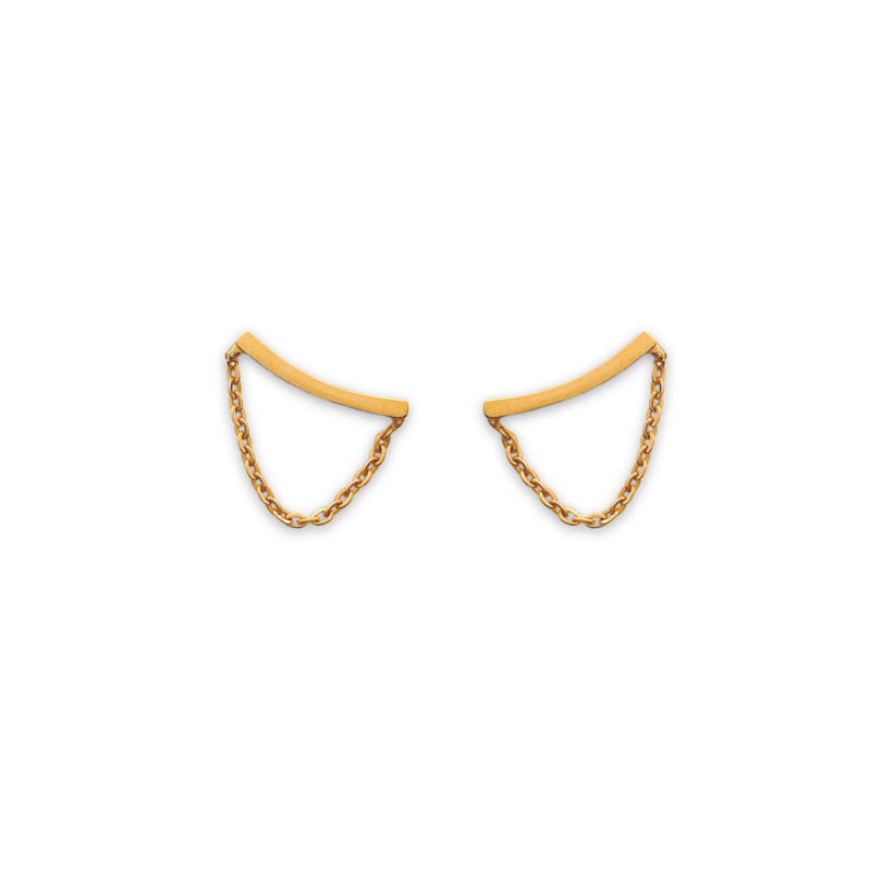 curved bar ear climber, gold earrings for women, chain earrings, fine jewellery