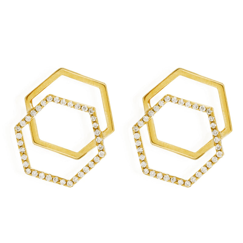 Di-hexa earrings fow women, Jewelry for girlfriend, minimalist jewellery, real gold jewelry, buy gold earrings